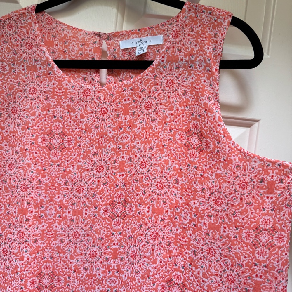 FEVER Sleeveless Coral Peach Orange Medallion Mandala Print Top women size Large - Picture 4 of 16